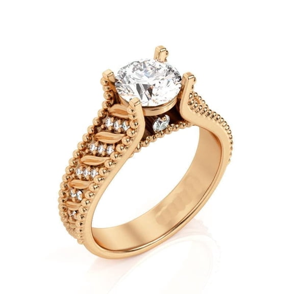 HeartsAndYou 2.6ct Round Cut Moissanite Engagement Ring for Women 18k Rose Gold over Silver Leaves Filigree