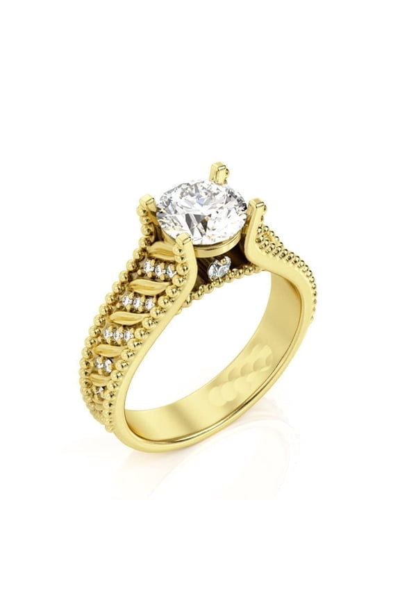 2.6ct Round Cut Moissanite Engagement Ring for Women 18k Yellow Gold over Silver Leaves Filigree