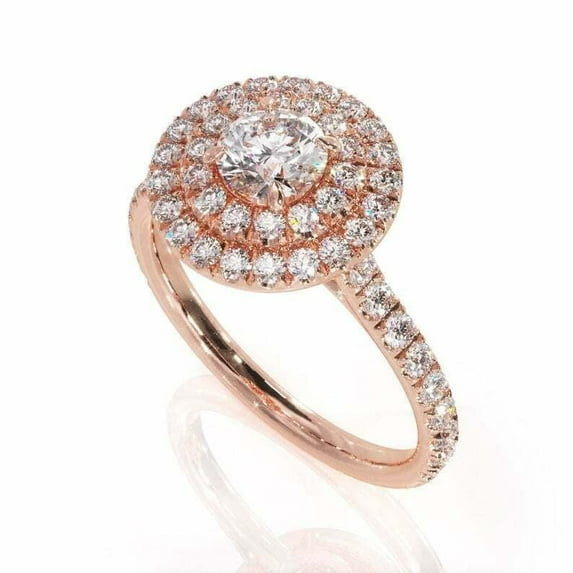 HeartsAndYou 2.6ct Round Cut Moissanite Engagement Ring for Women Double Halo 18k Rose Gold over Silver