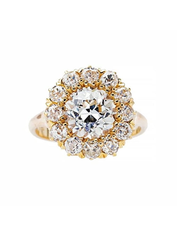 2.6ct Round Cut Moissanite Halo Solitaire Engagement Ring for Women 18k Yellow Gold over Silver