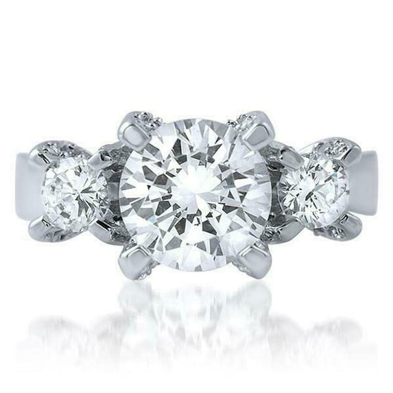HeartsAndYou 2.75ct Round Cut Moissanite Engagement Ring for Women Trilogy Classic 18k White Gold over Silver