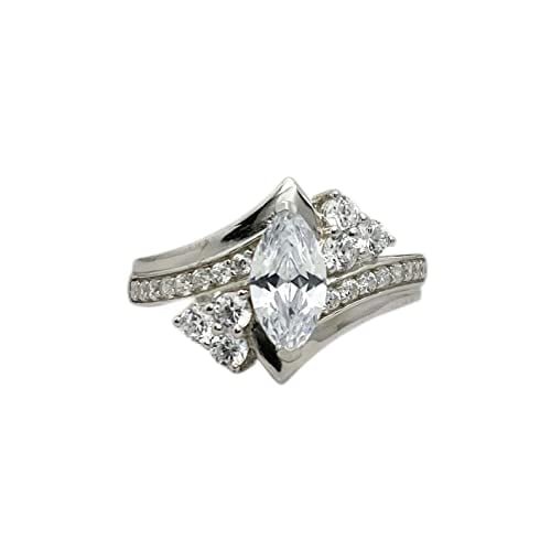 HeartsAndYou 2.7ct Engagement Ring for Women Marquise Cut Moissanite Bypass Cocktail 18k White Gold over Silver