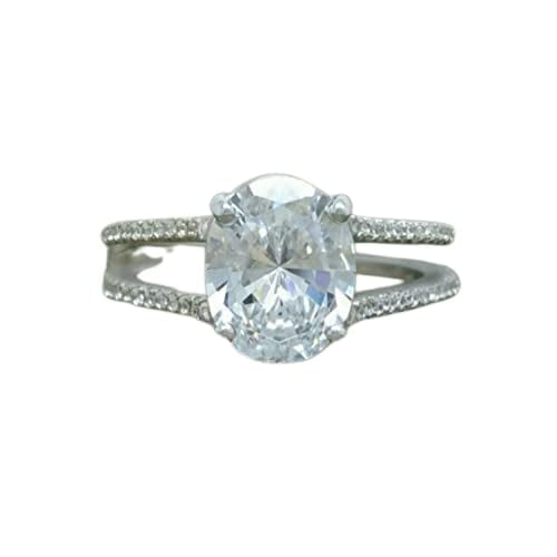HeartsAndYou 2.7ct Oval Cut Moissanite Split Shank Solitaire Engagement Ring for Women 18k White Gold over Silver
