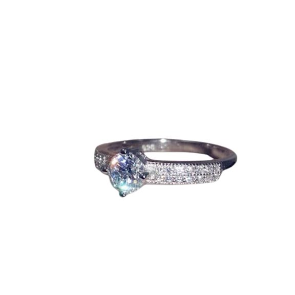 HeartsAndYou 2.7ct Round Cut Moissanite Dual Row Accent Engagement Ring for Women 18k White Gold over Silver