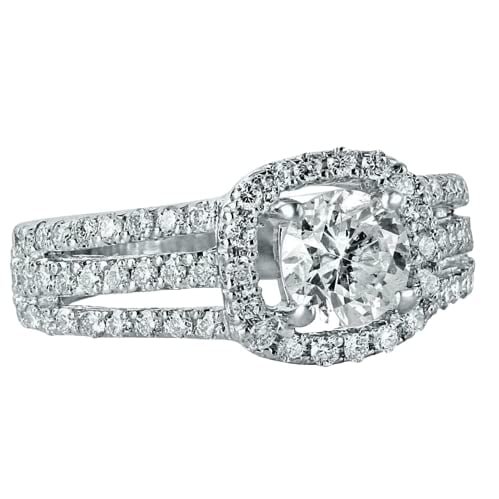 HeartsAndYou 2.7ct Round Cut Moissanite Engagement Ring for Women Three Row Shank Halo 18k White Gold over Silver