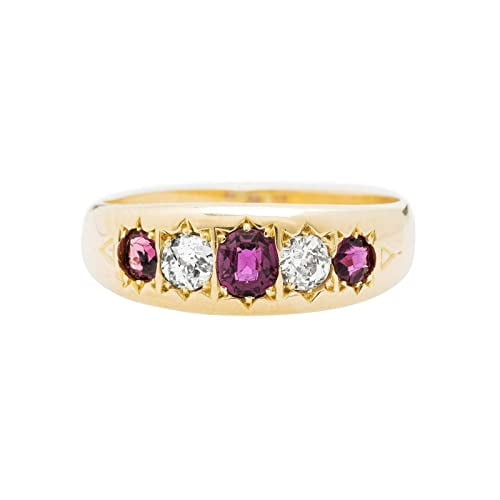 HeartsAndYou 2.9ct Natural Alternate Ruby & Diamond Five Stone Band 14k SOLID Yellow Gold