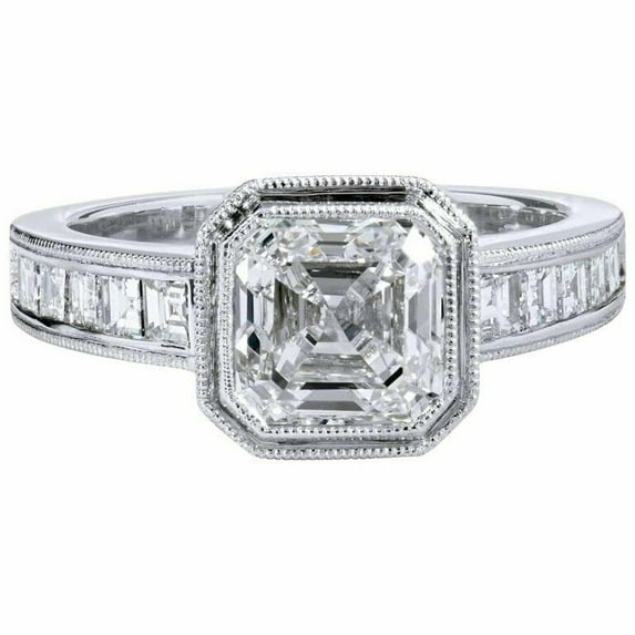 HeartsAndYou 2ct Asscher Cut Moissanite Hidden Halo Milgrain Engagement Ring for Women 18k White Gold over Silver