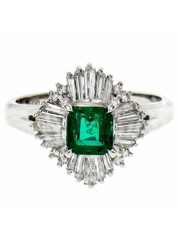 2ct Asscher Natural Emerald Diamond Ring Cocktail Sunburst 14k SOLID White Gold