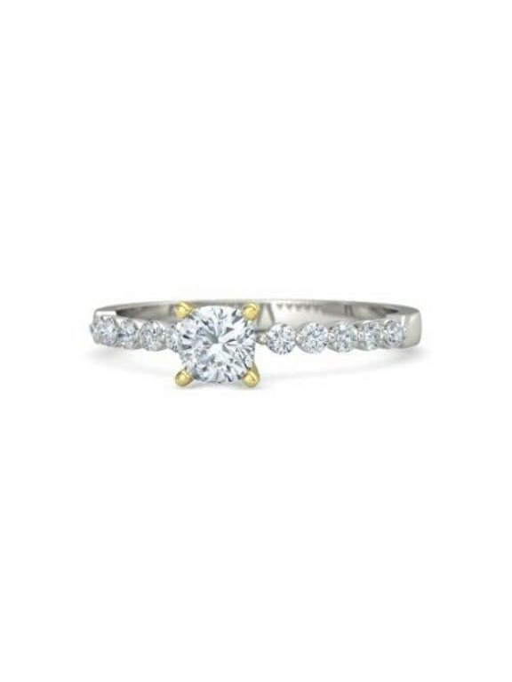 2ct Cushion Cut Moissanite Petite Solitaire Engagement Ring for Women 18k Dual Gold over Silver