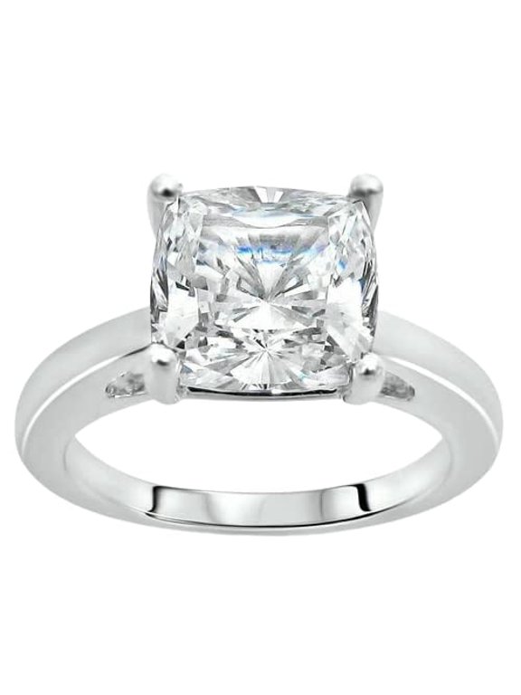 2ct Cushion Cut Moissanite Solitaire Classic Engagement Ring for Women 18k White Gold over Silver