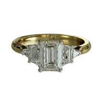 HeartsAndYou 2ct Emerald Cut Moissanite Engagement Ring for Women Five Stone Solitaire 18k Yellow Gold over Silver