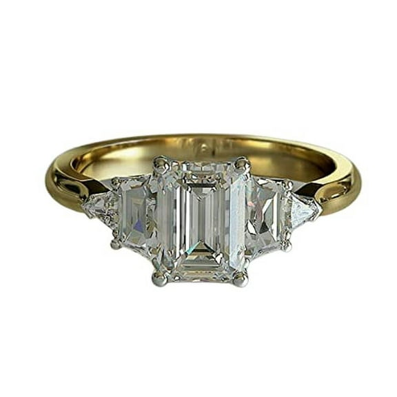 HeartsAndYou 2ct Emerald Cut Moissanite Engagement Ring for Women Five Stone Solitaire 18k Yellow Gold over Silver