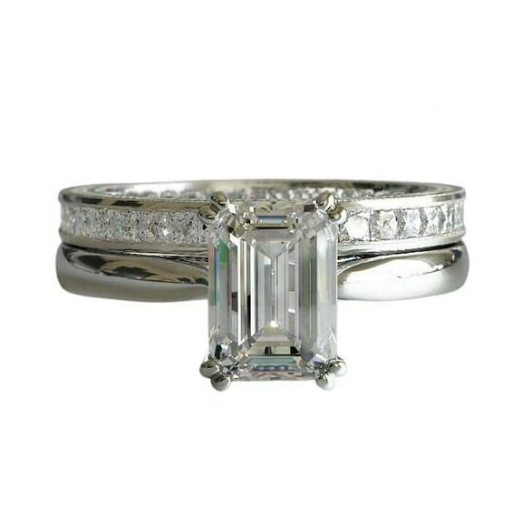 HeartsAndYou 2ct Emerald Cut Moissanite Engagement Ring for Women Halo Bridal Set 18k White Gold Over Silver