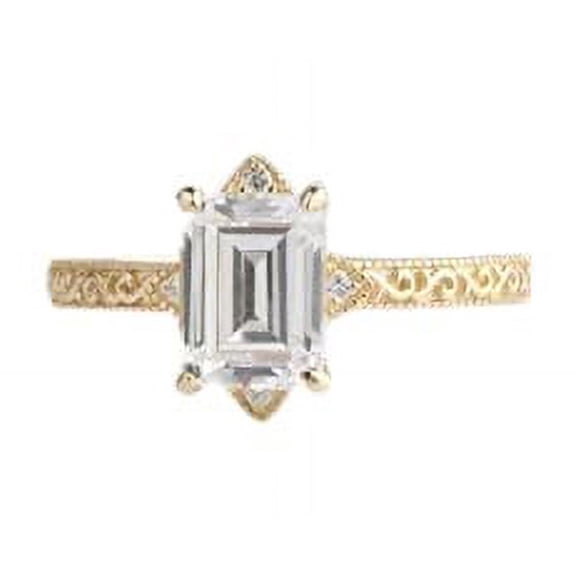 HeartsAndYou 2ct Emerald Cut Moissanite Engagement Ring for Women Milgrain Filigree 18k Yellow Gold over Silver