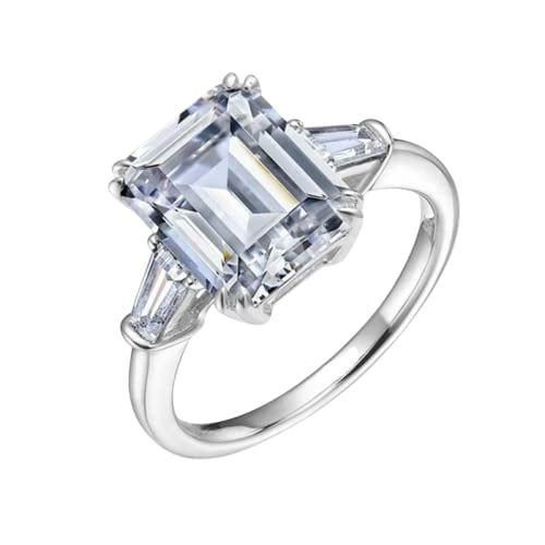 HeartsAndYou 2ct Emerald Cut Moissanite Trilogy Solitaire Engagement Ring for Women 18k White Gold over Silver