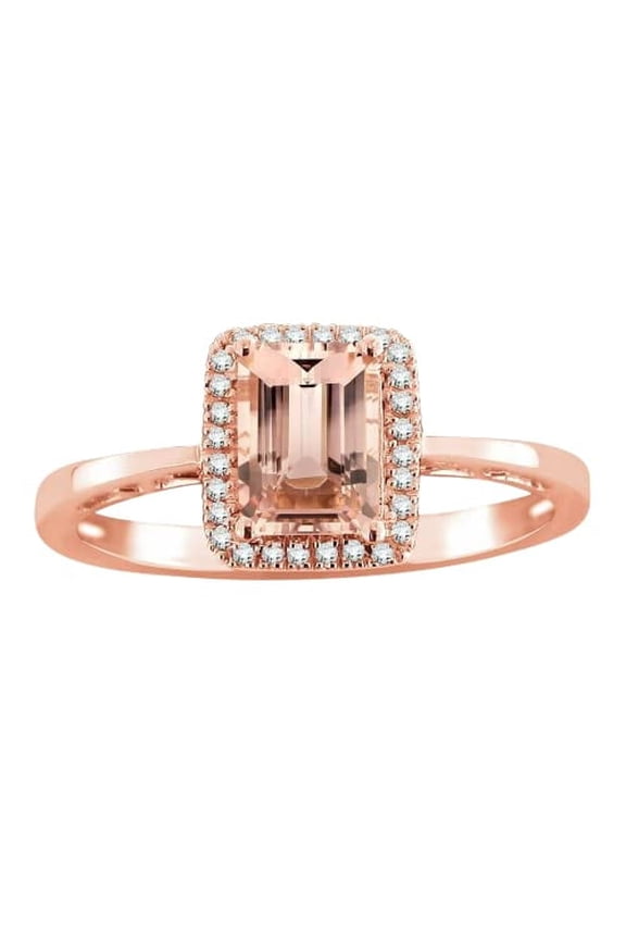 2ct Emerald Cut Natural Peach Morganite Ring 14k SOLID Rose Gold Moissanite Halo
