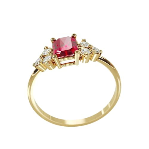 HeartsAndYou 2ct Emerald Cut Natural Pink Ruby Ring 14k SOLID Yellow Gold Moissanite Accents