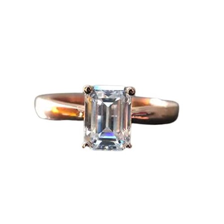 HeartsAndYou 2ct Engagement Ring for Women Emerald Cut Moissanite Solitaire Promise 18k Rose Gold over Silver