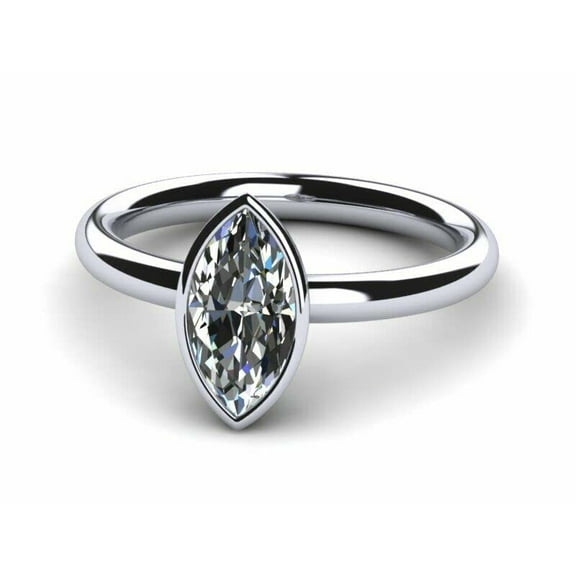 HeartsAndYou 2ct Engagement Ring for Women Marquise Cut Moissanite Bezel Set Solitaire 18k White Gold over Silver