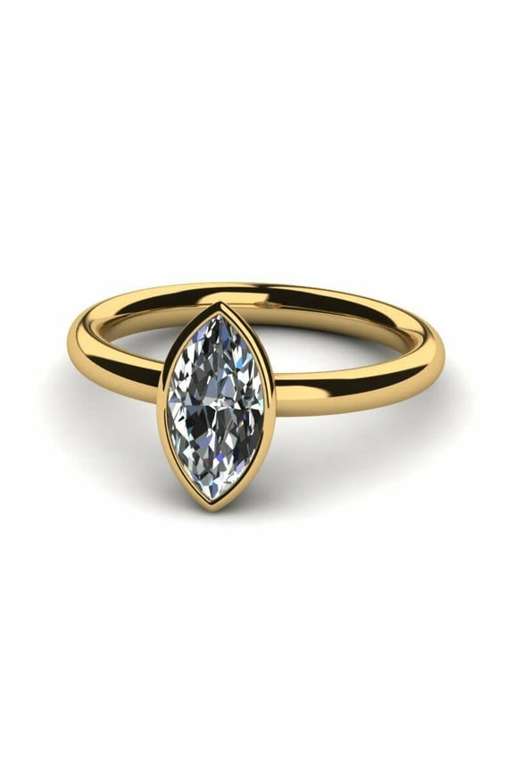2ct Engagement Ring for Women Marquise Cut Moissanite Bezel Set Solitaire 18k Yellow Gold over Silver