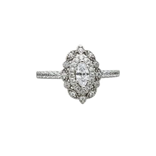 HeartsAndYou 2ct Engagement Ring for Women Marquise Cut Moissanite Dual Halo Vintage Inspired 18k White Gold over Silver