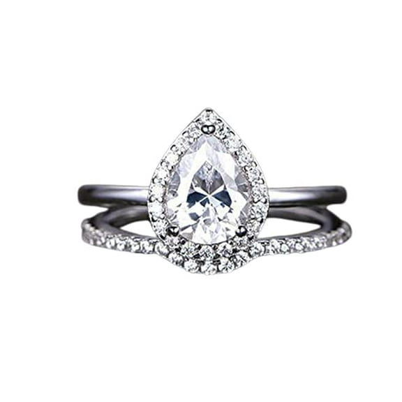 HeartsAndYou 2ct Engagement Ring for Women Pear Cut Moissanite Halo Bridal Set Band 18k White Gold Over Silver