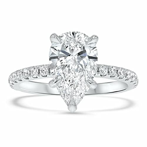 HeartsAndYou 2ct Engagement Ring for Women Pear Cut Moissanite Solitaire with Accents 18k White Gold over Silver