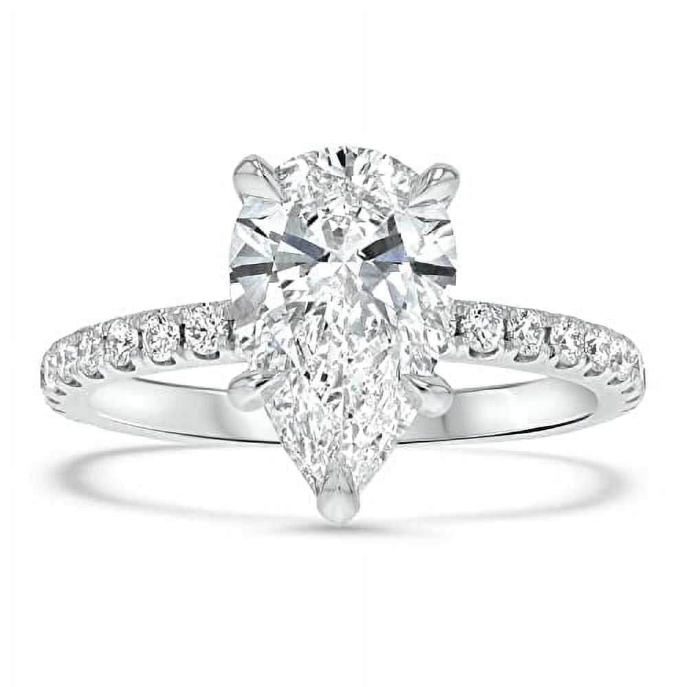 HeartsAndYou 2ct Engagement Ring for Women Pear Cut Moissanite Solitaire with Accents 18k White Gold over Silver