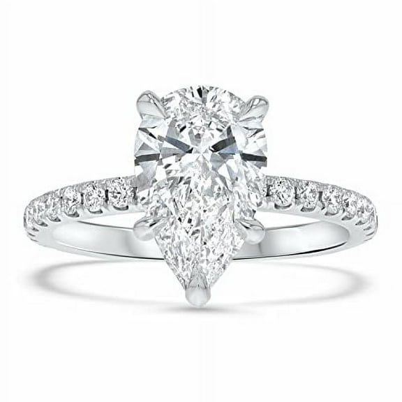 HeartsAndYou 2ct Engagement Ring for Women Pear Cut Moissanite Solitaire with Accents 18k White Gold over Silver