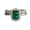 thumbnail image 1 of HeartsAndYou 2ct Green Emerald Natural Engagement Ring Halo Bridal Set 14k SOLID White Gold, 1 of 9