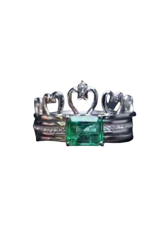 2ct Green Natural Bridal Set Crown Engagement Ring Guard 14k SOLID White Gold