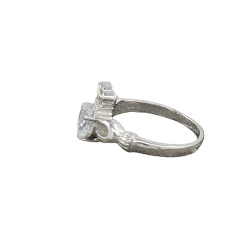 HeartsAndYou 2ct Heart Cut Moissanite Claddagh Solitaire Engagement Ring for Women 18k White Gold over Silver For Women