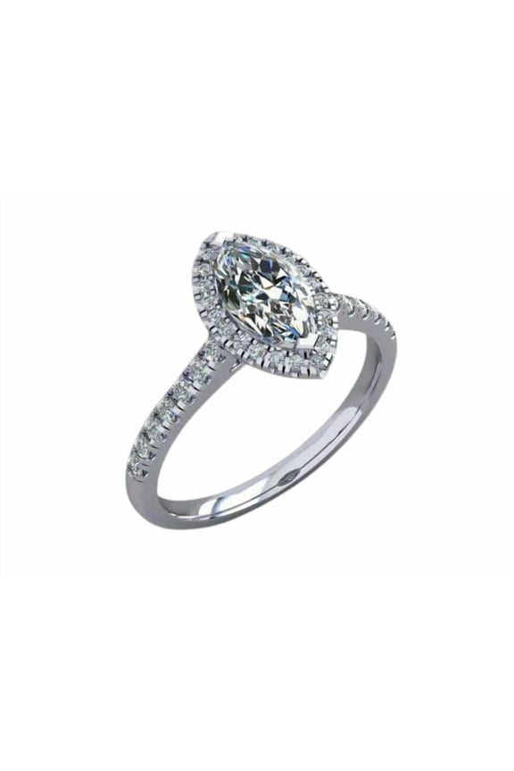 2ct Marquise Cut Moissanite Accent Halo Fancy Engagement Ring for Women 18k White Gold over Silver