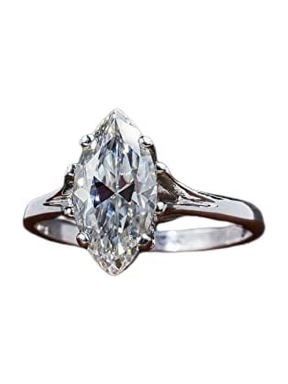 2ct Marquise Cut Moissanite Engagement Ring for Women Classic Solitaire 18k White Gold over Silver