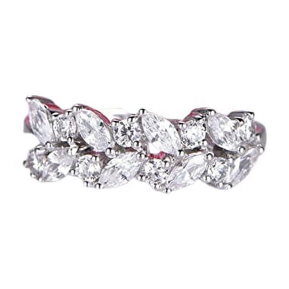 HeartsAndYou 2ct Marquise Cut Moissanite Engagement Ring for Women Floral Leaf Cluster 18k White Gold over Silver