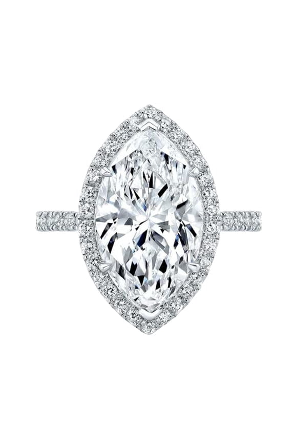 2ct Marquise Cut Moissanite Gatsby Halo Engagement Ring for Women 18k White Gold over Silver