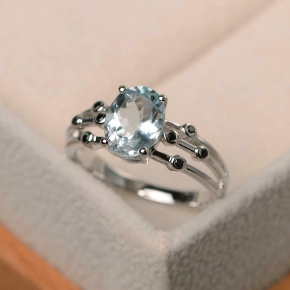 HeartsAndYou 2ct Natural Aquamarine Solitaire Split Band Accent Ring 14k SOLID White Gold