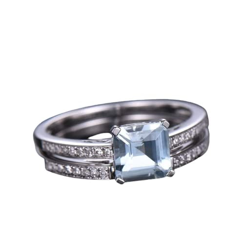 HeartsAndYou 2ct Natural Blue Aquamarine Bridal Set Engagement Ring 100% 14k SOLID White Gold