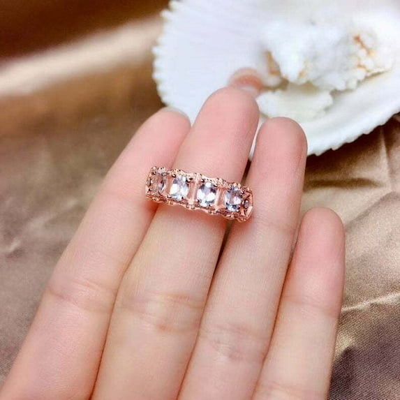HeartsAndYou 2ct Natural Blue Aquamarine Stackable Half Eternity Band 14k SOLID Rose Gold
