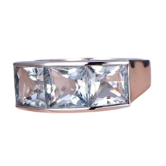 HeartsAndYou 2ct Natural Blue Aquamarine Trilogy Engagement Ring 100% 14k SOLID White Gold