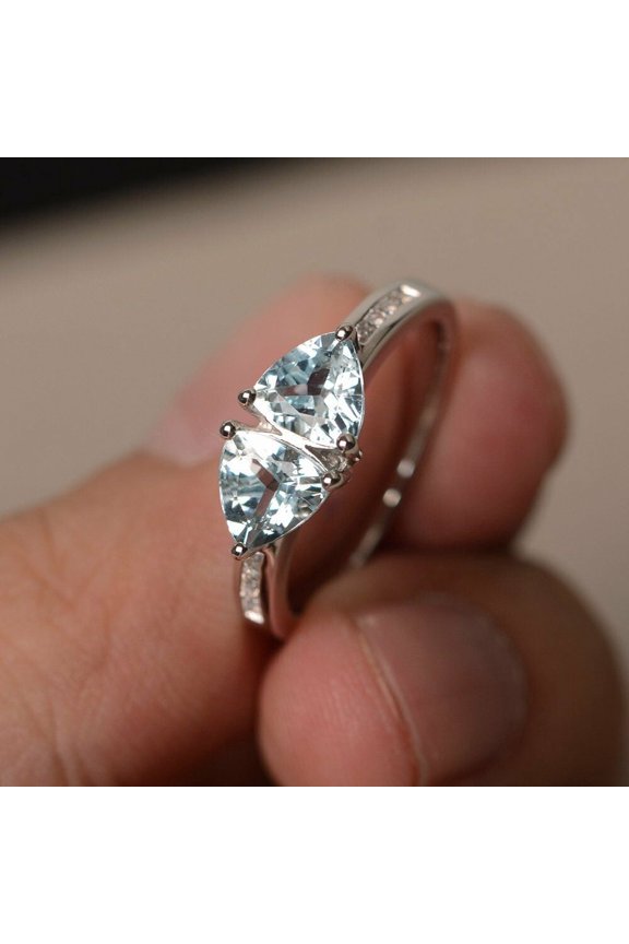 2ct Natural Blue Aquamarine Two Stone Engagement Ring 100% 14k SOLID White Gold