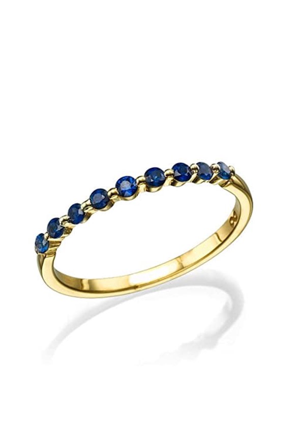 2ct Natural Blue Sapphire Band Single Prong Stackable 100% 14k SOLID Yellow Gold