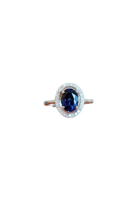 2ct Natural Blue Sapphire Engagement Ring 14k SOLID White Gold Halo Statement