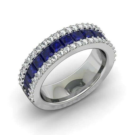 HeartsAndYou 2ct Natural Blue Sapphire Eternity Wedding Band Ring 100% 14k SOLID White Gold