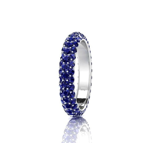 HeartsAndYou 2ct Natural Blue Sapphire Wedding Band Three Row Eternity 14k SOLID White Gold