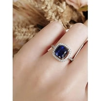 HeartsAndYou 2ct Natural Brilliant Cut Sapphire Engagement Ring 14k SOLID White Gold Halo