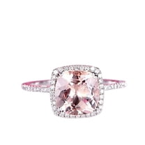 HeartsAndYou 2ct Natural Cushion Morganite & Diamond Ring Accents Halo 14k SOLID White Gold