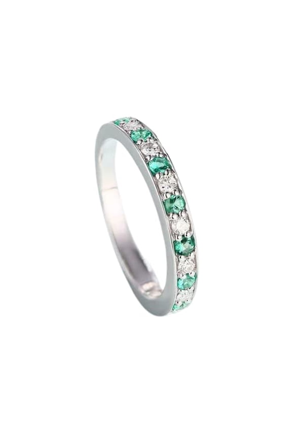 2ct Natural Emerald Diamond Channel Set Half Eternity Band 14k SOLID White Gold