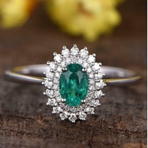 HeartsAndYou 2ct Natural Emerald & Diamond Engage Ring Dual Halo Floral 14k SOLID White Gold