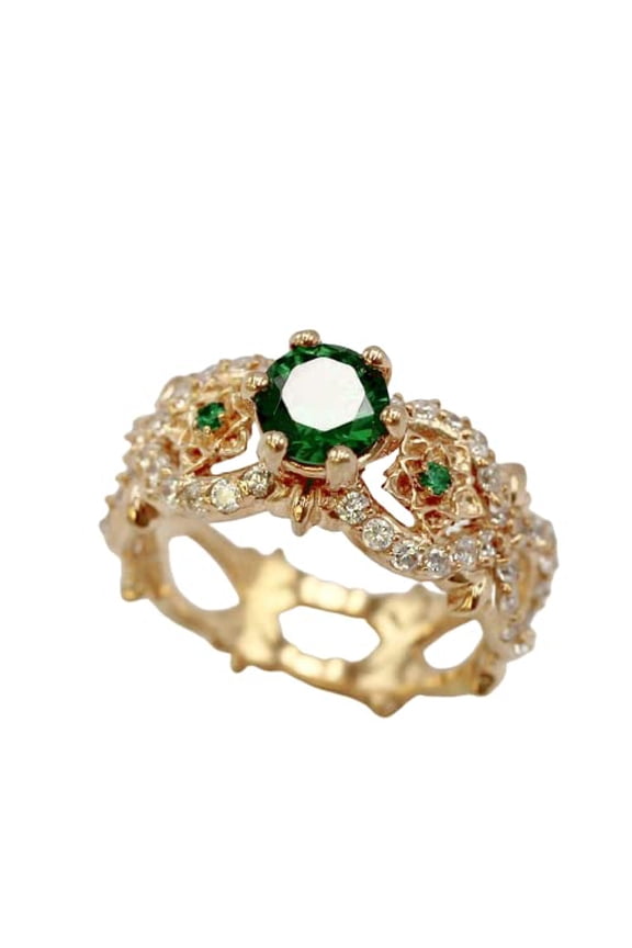 2ct Natural Emerald Diamond Stylish Celtic Star Design Ring 14k REAL Yellow Gold